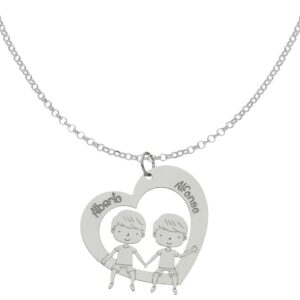GARGANTILLA PLATA 925MM CORAZON + NIÑOS