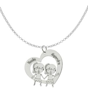 GARGANTILLA PLATA 925MM CORAZON + NIÑAS