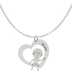 GARGANTILLA PLATA 925MM CORAZON + NIÑO