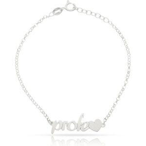 PULSERA PROFE + CORAZON PLATA 925MM