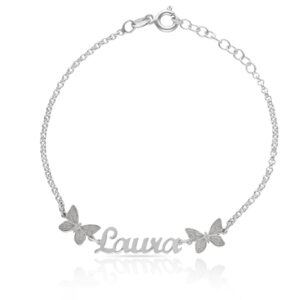 PULSERA PLATA 925MM NOMBRE LETRA INGLESA + MARIPOSAS