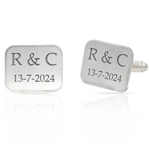 GEMELOS RECTANGULARES PLATA 925MM INICIALES + FECHA