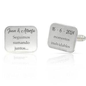 GEMELOS RECTANGULARES PLATA 925MM NOMBRES + FECHA