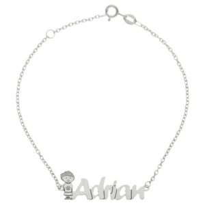 PULSERA ORO BLANCO 18KL NIÑO + NOMBRE