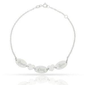 PULSERA ORO BLANCO 18KL CHAPAS + CORAZONES