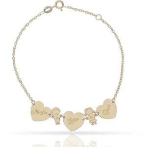 PULSERA ORO 18KL CORAZONES + NIÑOS