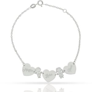 PULSERA ORO BLANCO 18KL CORAZONES + NIÑOS